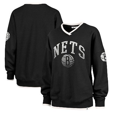 Women's '47 Black Brooklyn Nets Rise Wax Pack Daze '80s Oversize Pullover Sweatshirt