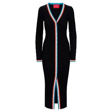 Women's STAUD Black Miami Dolphins Shoko Knit Button-Up V-Neck Sweater Dress