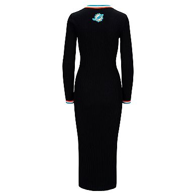 Women's STAUD Black Miami Dolphins Shoko Knit Button-Up V-Neck Sweater Dress