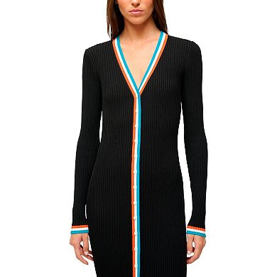 Women's STAUD Black Miami Dolphins Shoko Knit Button-Up V-Neck Sweater Dress