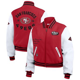 Women's WEAR by Erin Andrews Scarlet/White San Francisco 49ers Varsity Full-Zip Jacket