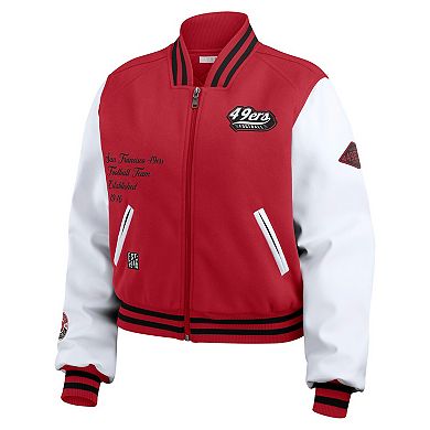 Women's WEAR by Erin Andrews Scarlet/White San Francisco 49ers Varsity Full-Zip Jacket