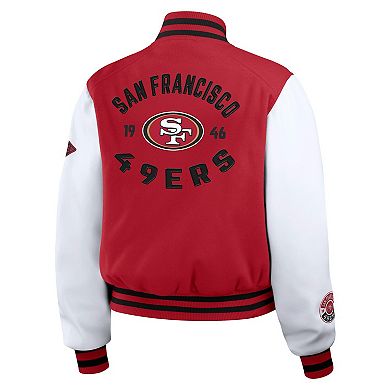 Women's WEAR by Erin Andrews Scarlet/White San Francisco 49ers Varsity Full-Zip Jacket