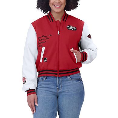 Women's WEAR by Erin Andrews Scarlet/White San Francisco 49ers Varsity Full-Zip Jacket