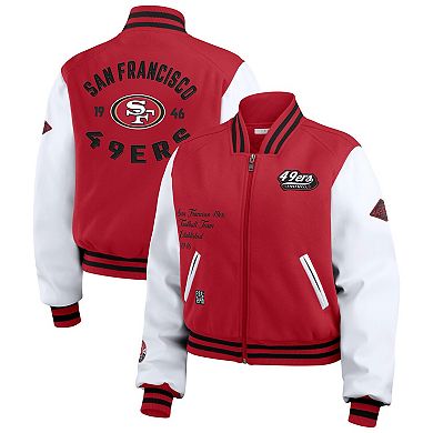 Women's WEAR by Erin Andrews Scarlet/White San Francisco 49ers Varsity Full-Zip Jacket