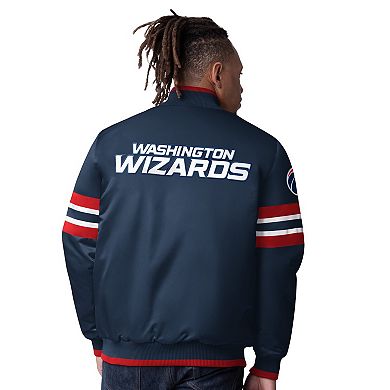 Men's Starter Navy Washington Wizards Scout Varsity Satin Full-Snap Jacket