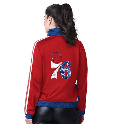 Women s G III 4Her by Carl Banks Royal Red Philadelphia 76ers Rebel Sequin Bling Full Zip