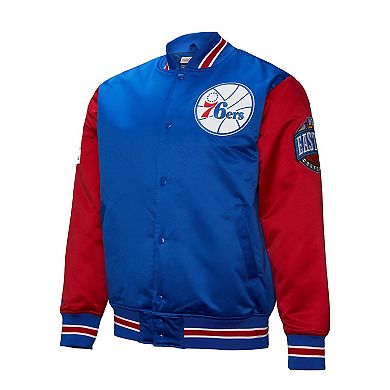Men's Mitchell & Ness Royal Philadelphia 76ers Hardwood Classic Primetime Full-Snap Satin Jacket
