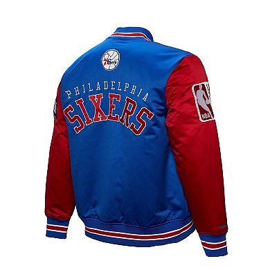 Men's Mitchell & Ness Royal Philadelphia 76ers Hardwood Classic Primetime Full-Snap Satin Jacket