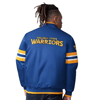 Men s Starter Royal Golden State Warriors Scout Varsity Satin Full Snap Jacket