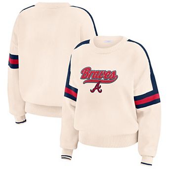 Women's WEAR by Erin Andrews Cream Atlanta Braves Stripe Pullover Sweater