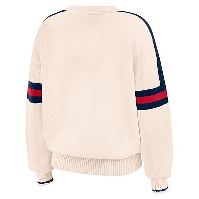 Women's WEAR by Erin Andrews Cream Atlanta Braves Stripe Pullover Sweater