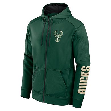 Men's Fanatics Hunter Green Milwaukee Bucks Baller Defender Performance Full-Zip Hoodie