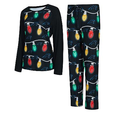 Women's Concepts Sport Black Carolina Panthers Garland Knit Raglan Long Sleeve T-Shirt & Pants Set