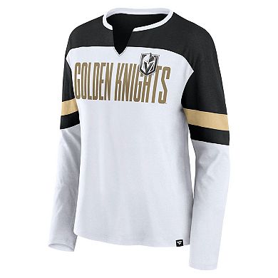 Women's Fanatics White/Black Vegas Golden Knights Frozen Long Sleeve Notch Neck T-Shirt