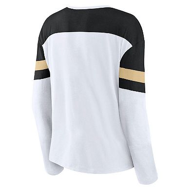Women's Fanatics White/Black Vegas Golden Knights Frozen Long Sleeve Notch Neck T-Shirt
