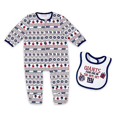 Newborn & Infant WEAR by Erin Andrews New York Giants Allover Print Full-Zip Sleeper & Bib Set