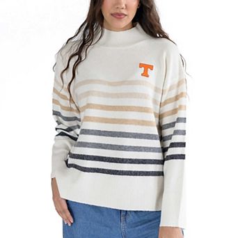 Women's Lusso White Tennessee Volunteers Simone Striple Mock Neck Oversized Pullover Sweatshirt