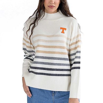 Women's Lusso White Tennessee Volunteers Simone Striple Mock Neck Oversized Pullover Sweater