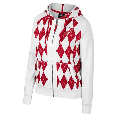 Women's Colosseum White Alabama Crimson Tide The Dealio Argyle Full-Zip Jacket