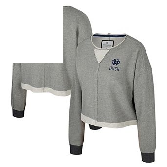 Women's Colosseum Charcoal Notre Dame Fighting Irish Magnum Scoop Neck Cropped Pullover Sweatshirt