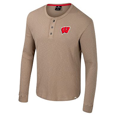 Men's Colosseum Tan Wisconsin Badgers Great Outdoors Henley Long Sleeve Shirt