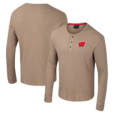 Men's Colosseum Tan Wisconsin Badgers Great Outdoors Henley Long Sleeve Shirt