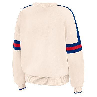 Women's WEAR by Erin Andrews Cream Chicago Cubs Stripe Pullover Sweater