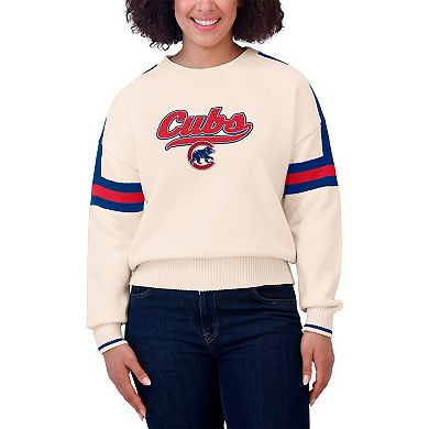Women's WEAR by Erin Andrews Cream Chicago Cubs Stripe Pullover Sweater