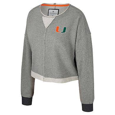 Women's Colosseum Charcoal Miami Hurricanes Magnum Scoop Neck Cropped Pullover Sweatshirt
