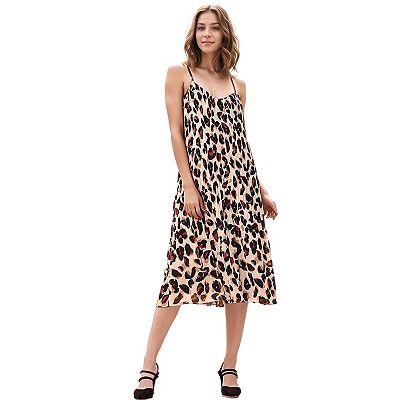 Women's Pleated Cami Dress in Leopard Sketch - XS