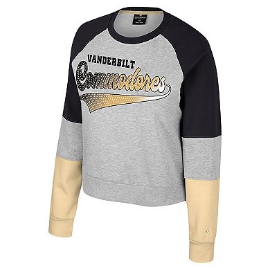 Girls Youth Colosseum Heather Gray Vanderbilt Commodores Katinka Rhinestone Pullover Sweatshirt