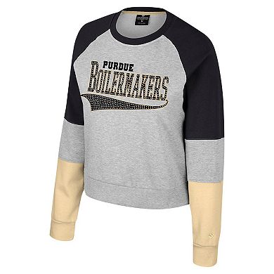 Women's Colosseum Heather Gray Purdue Boilermakers Katinka Rhinestone Scoop Neck Pullover Sweatshirt