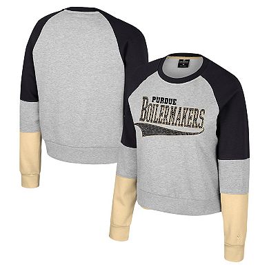 Women's Colosseum Heather Gray Purdue Boilermakers Katinka Rhinestone Scoop Neck Pullover Sweatshirt