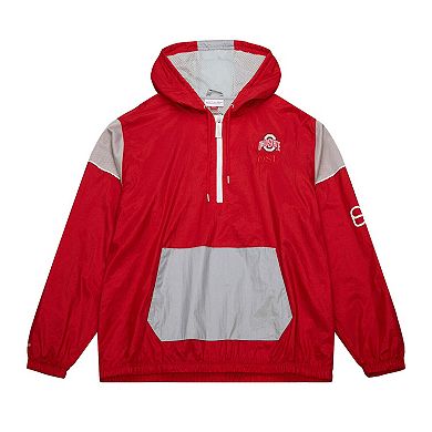 Men's Mitchell & Ness Scarlet Ohio State Buckeyes Team 3.0 Anorak Half-Zip Hoodie