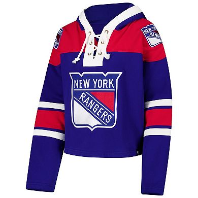 Women's '47 Blue New York Rangers Cropped Superior Lacer Pullover Hoodie