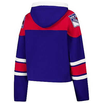 Women s 47 Blue New York Rangers Cropped Superior Lacer Pullover Hoodie