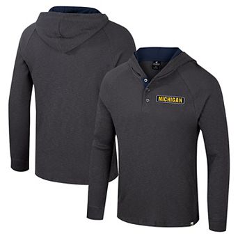 Men's Colosseum Charcoal Michigan Wolverines Dujour Ralgan Long Sleeve Henley Hoodie T-Shirt