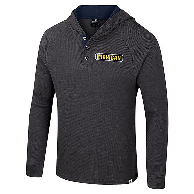 Men's Colosseum Charcoal Michigan Wolverines Dujour Ralgan Long Sleeve Henley Hoodie T-Shirt