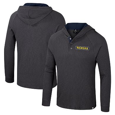 Men's Colosseum Charcoal Michigan Wolverines Dujour Ralgan Long Sleeve Henley Hoodie T-Shirt