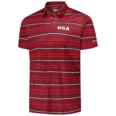 Men's Columbia Red Georgia Bulldogs PFG Super Terminal Tackle Omni-Shade Stripe Polo
