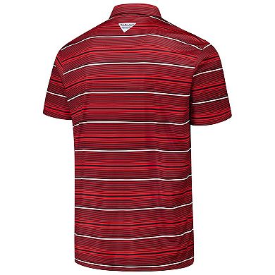 Men's Columbia Red Georgia Bulldogs PFG Super Terminal Tackle Omni-Shade Stripe Polo
