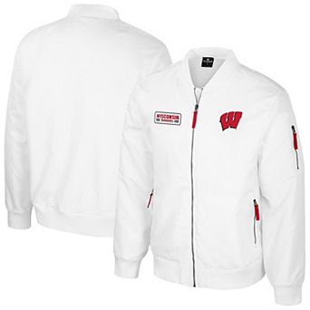 Men's Colosseum White Wisconsin Badgers White Rabbit Full-Zip Bomber Jacket