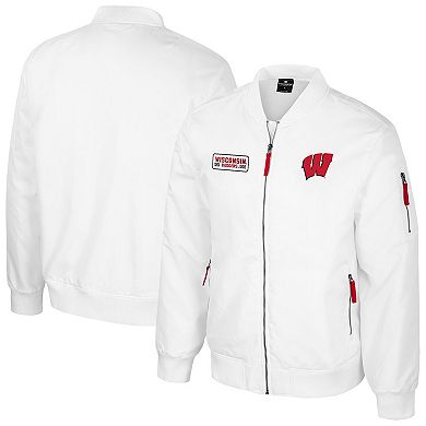 Men's Colosseum Wisconsin Badgers White Rabbit Full-Zip Bomber Jacket