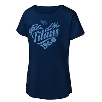 Girls Youth Navy Tennessee Titans Script Heart Dolman T-Shirt