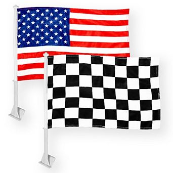 G128 11x17 in Combo American Checkered Flag Printed Double Sided Car Flag