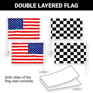 G128 11x17 Inches Combo American Checkered Flag Printed Double Sided Car Flag
