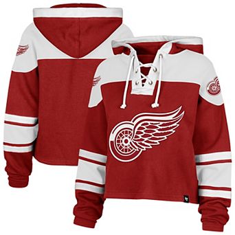 Women's '47 Red Detroit Red Wings Cropped Superior Lacer Pullover Hoodie