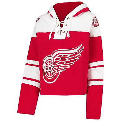 Women's '47 Red Detroit Red Wings Cropped Superior Lacer Pullover Hoodie