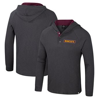 Men's Colosseum Charcoal Minnesota Golden Gophers Dujour Ralgan Long Sleeve Henley Hoodie T-Shirt